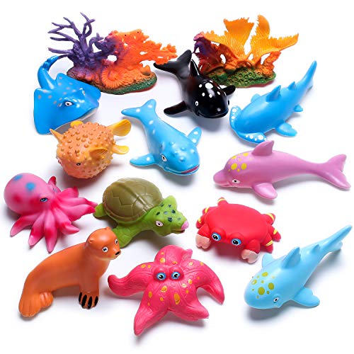 Hely Cancy Ocean Sea Animal Figures, Water Fun Squirt Bath Toys for Kids, Babies, Toddlers, 14 Pack Playset - Thumbnail 7