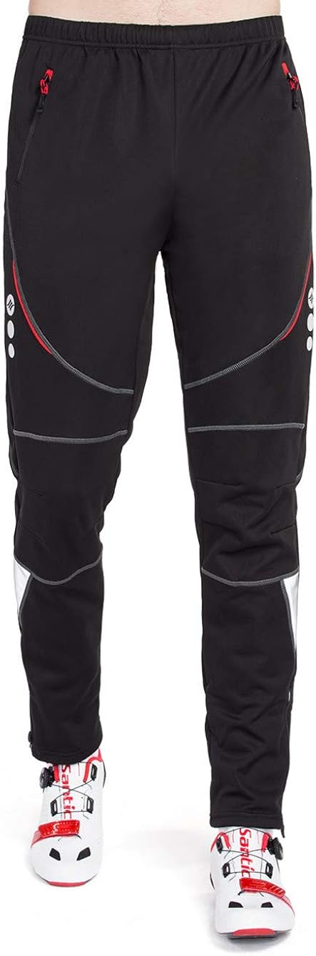 Santic Men's Cycling Pants Fleece Thermal Windproof Winter Outdoor Athletic Pants for Biking Running Hiking : Clothing