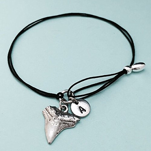 Shark tooth cord bracelet, shark charm bracelet, adjustable