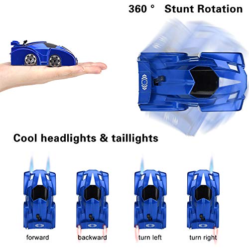Ansee Wall Climbing Car Remote Control Car Rechargeable Mini Size 360° Rotating Defying Gravity Toy with LED Light Birthday for Kids, Boys & Girls (Mini-Blue) - Thumbnail 2