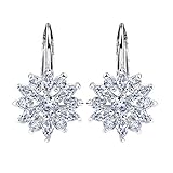 BAMOER Christmas Snowflake White Gold Plated Earrings Cubic Zirconia Drop Dangle Earring Gift
