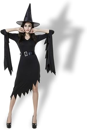 Amazon ハロウィン 仮装 魔女 コスプレ コスチューム 黒ワンピース 帽子 ベルト キッズコスチューム おもちゃ