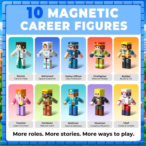 Magneverse Set of 20 Magnetic Figures, 10 Articulated Characters with Magnetic Cubes, Compatible with Magnetic Building Blocks, Stem Toy for Children from 6 Years Old