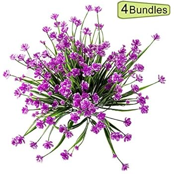 Geniusus 4 PCS Artificial Flowers Red Faux Shrubs Plants Outdoor UV Resistant Greenery Indoor Outside Hanging Planter Home Garden Décor