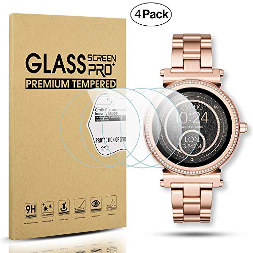 Diruite 4-Pack for Michael Kors Access Sofie Tempered Glass Screen Protector for MK Sofie Smart Watch [Anti-Scratch] [Perfectly Fit] [Optimized version] - Permanent Warranty Replacement