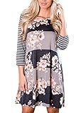 AlvaQ Women 3 4 Sleeve Floral A-Line Knee Length Casual T Shirt Dress