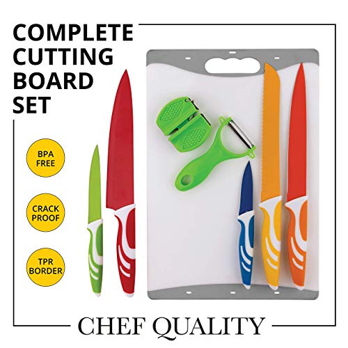 Homeries Kitchen Knife Set (5 Piece) with Cutting Board, Peeler, Blade