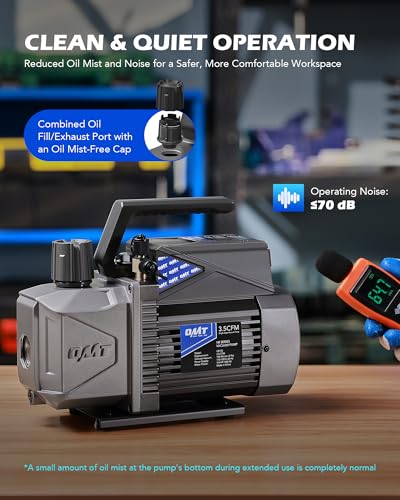 Orion Motor Tech Bomba de vacío A2L, 3.5 cfm 1/4 hp Bomba de vacío de una sola etapa a prueba de chispas para R1234yf R32 R134a R22 R410A con vacío 15 micrones Ultimate, Bomba de vacío Auto HVAC