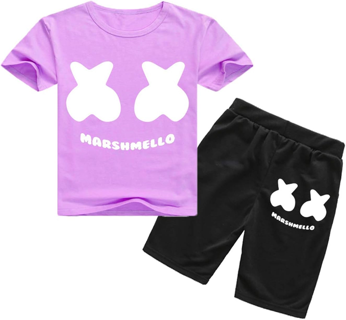 Siennaa - Chándal Deportivo para niños y niñas, Estilo Marshmello DJ, música electrónica, Camiseta con pantalón para niños, diseño de Cara Sonriente Morado 130 cm: Amazon.es: Ropa y accesorios