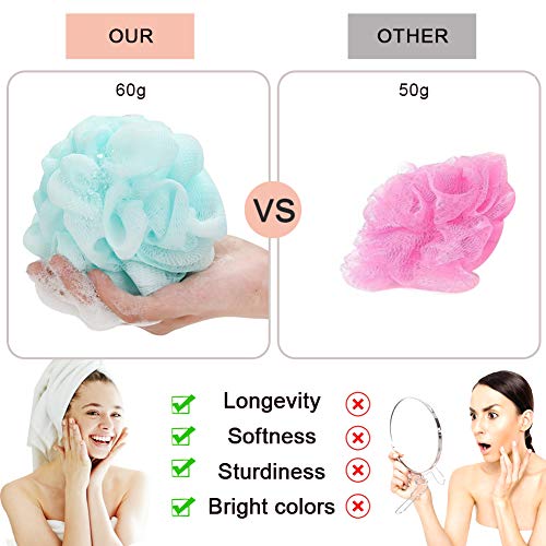 Loofah Bath Sponge,Shower Pouf Exfoliating Body Scrubber Ball Double Mesh Pouf Bath Sponges for Women and Men (Pack of 3, Multi Color)
