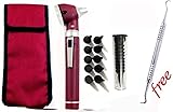 Fiber Optic Mini Otoscope Set - Medical Diagnostic Examination Set - Pocket Size - (MAROON)