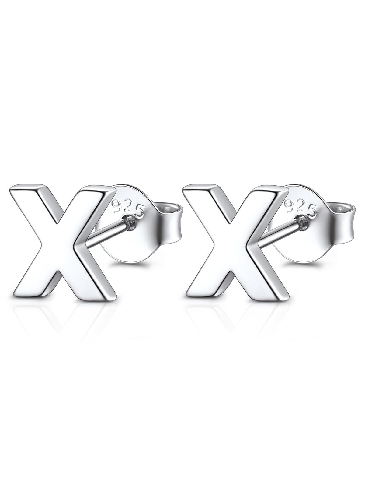 FOCALOOK Stud Earrings for Women Sterling Silver Initial Earring 925 Letter X Silver Ear Studs Personalized Alphabet Jewelry Hypoallergenic Meaningful Gifts for Womens