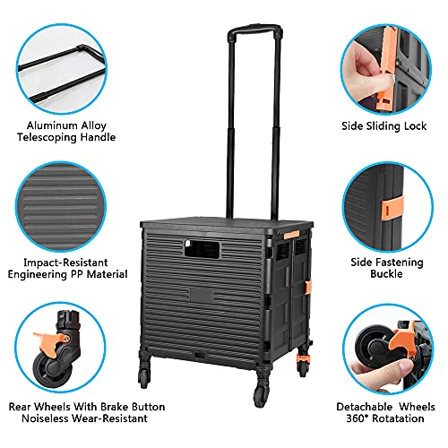 Foldable Utility Cart Folding Portable Rolling Crate Handcart with