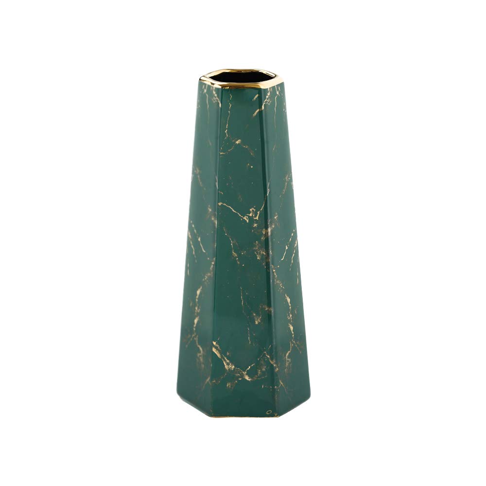 10inch Green Gold Finish Marble Ceramic Flower Vase Home Decor Vase and Table Centerpieces Vase for Friends and Family, Christmas, Wedding, Bridal Shower