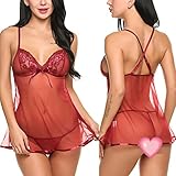 Avidlove Women Sexy Babydoll Lingerie Set See-through Lace Chemises Outfit