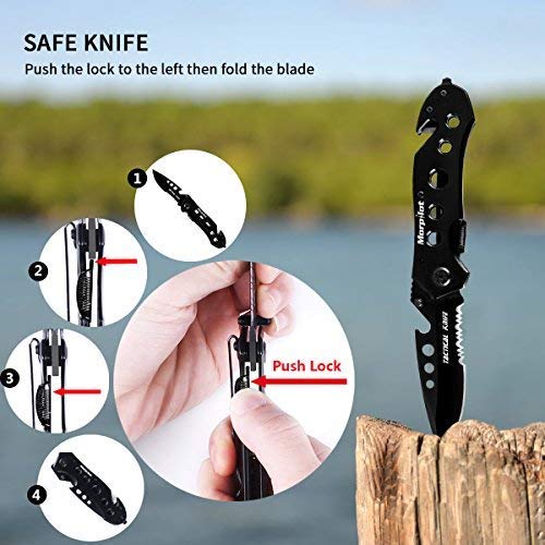 Morpilot Tactical Knife Tactical Flashlight Set Rescue Folding Pocket Knife LED Torch Adjustable Focus and 5 Light Modes, Outdoor Water Resistant 500LM for Camping Hiking Backpacking Fishing Ideal for Gift
