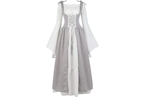 Parlsdy Womens Renaissance Cosplay Costume Medieval Irish Over Dress and Chemise Boho Set Gothic High Waist Gown Dress