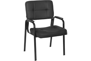 FDW Office Guest Chair Reception Chair Waiting Room Chairs with Padded Armrest PU Leather for Home Office Reception Meeting Room Chair Lobby No Wheels, Black