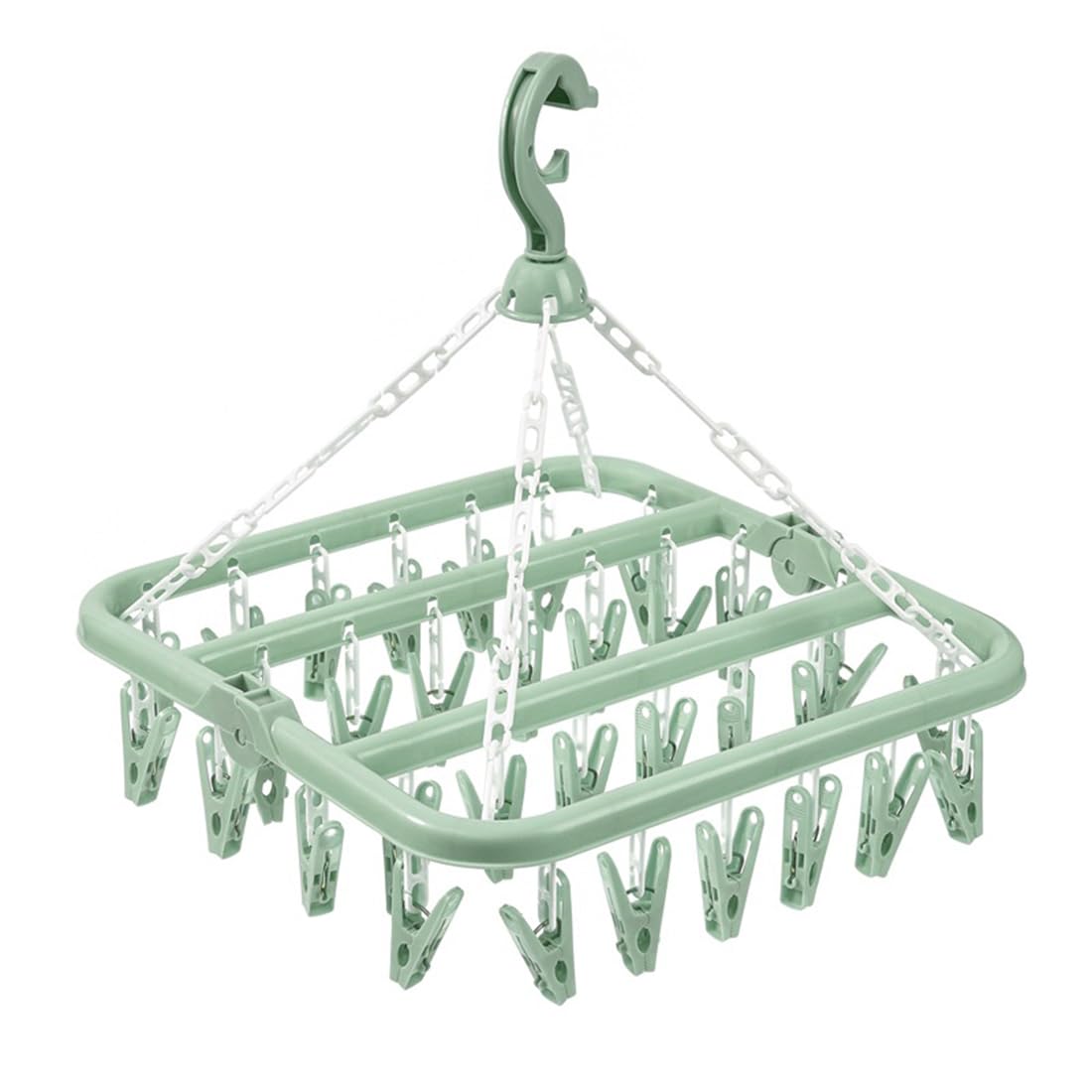 BANSHAN Clothes Drying Hanger and Drip Foldable Hanging Sock Rack（32 Clips ） Multifunction clothes drying rack，for Socks, Underwear, Bras, Baby Clothes (Green)