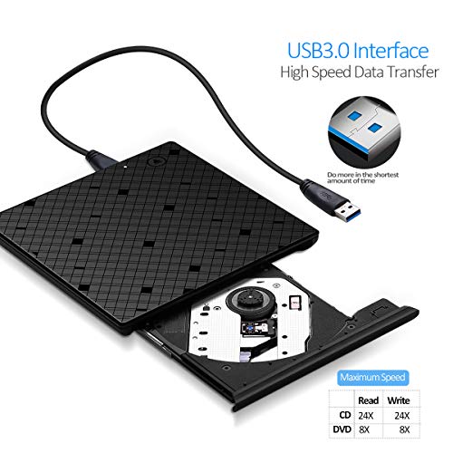 YAHEY External CD Drive USB 3.0 DVD Drive for mac External Disk Drive Player with Touch Control Eject Button Compatible with All Desktop Computers and laptops