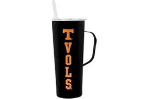 Decorvo NCAA 20 oz. Stainless Steel Tumbler with Handle - Officially Licensed Double Walled Insulated Roadie with Slide Lid and Straw (Tennessee - Black)