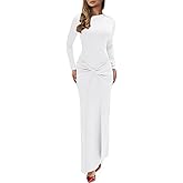 Mojessy Women Bodycon Maxi Dress Sexy Mock Neck Ruched Long Sleeve Long Dress Cocktail Party Dresses