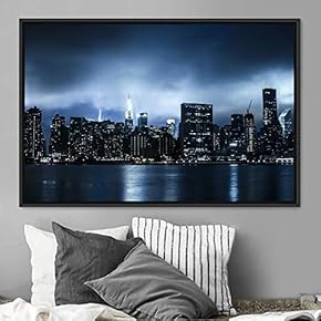 signwin Framed Canvas Wall Art City Illuminations Aerial...