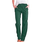 Linen Pants Women 2026 Spring Summer Fashion Straight Leg Pant Dressy Casual High Waisted Loose Trousers with Pockets