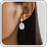 Sttiafay Boho Oval Natural Moonstone Earrings White Moonstone Dangle Earrings Round Opal Stud Earring Vintage Opal Drop Earring Jewelry for Women