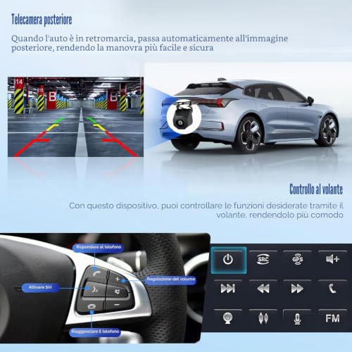 [4G+128G]Inefala Android 15 Car Radio for Fiat 500 2007-2015 with Wireless Carplay Android Car, 7 Inch Touchscreen Stereo Bluetooth Car Stereo with GPS Navigation WiFi RDS/FM SWC Rearview Camera Mic