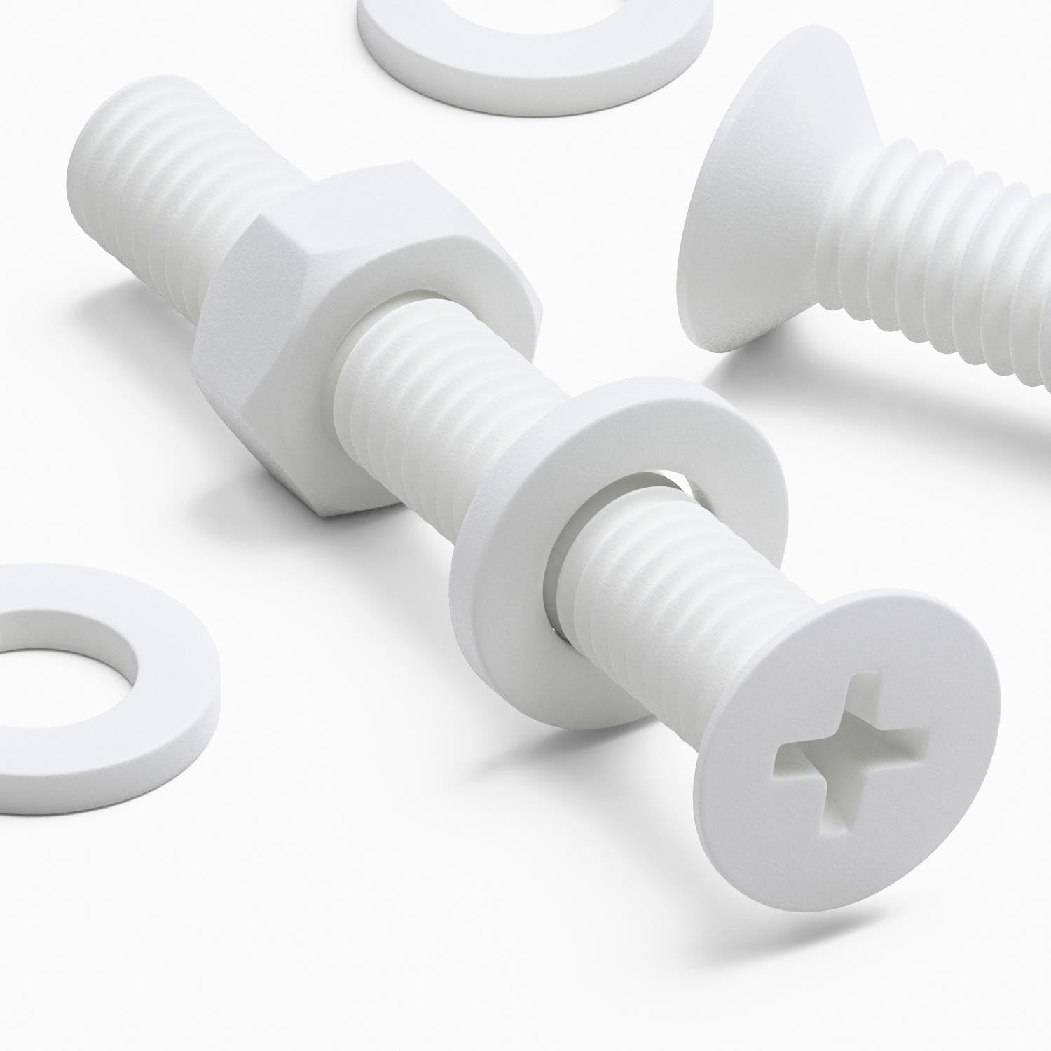 20 x White Countersunk Screws Polypropylene (PP) Plastic Nuts and Bolts, Washers, M6 x 40mm, Anti-Corrosion, Chemical Resistant