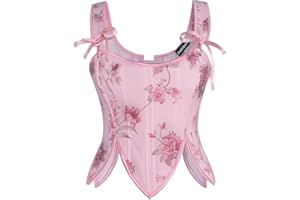 Scarlet Darkness Renaissance Corset Tops for Women Floral Lace Up Boned Bustier with Zip