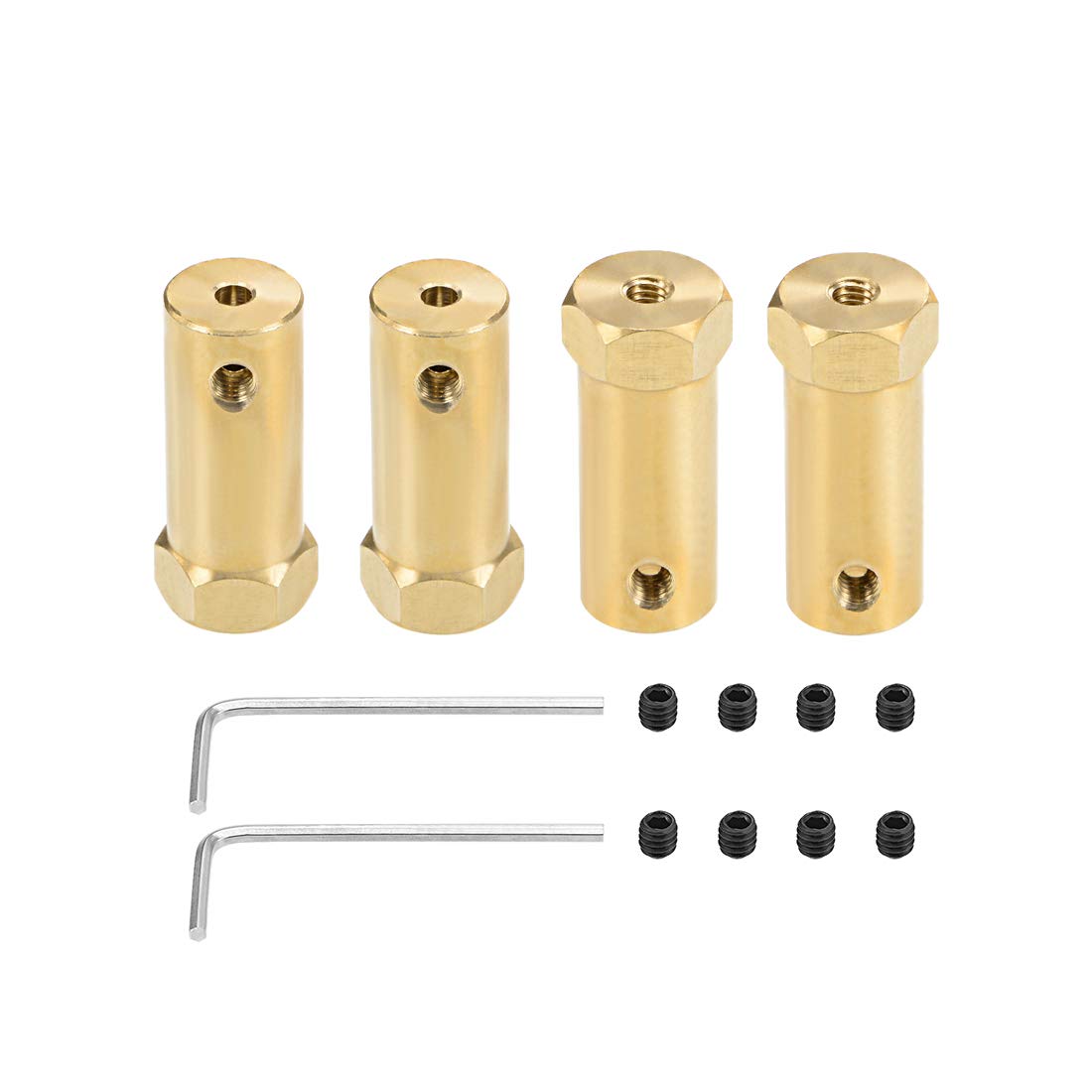 sourcing map Hex Coupler 3mm Bore Motor Hex Brass Shaft Coupling Flexible Connector for Car Wheels Tires Shaft Motor 4pcs