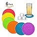 Colorful Coasters for Drinks Absorbent, Rubber Drink Coaster Set, Silicone Rainbow Coasters for Kids Coffee Table Desk, 4.3 Inch Oval Shape Deep Tray Pot Holder Trivet (Set of 6)