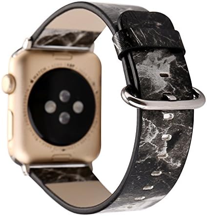 Marble Printing Design for Apple Watch Band 38/40mm 42/44mm Soft PU Leather Replacement Strap with Stainless Steel Classic Buckle for iwatch Series4/3/2/1 Nike+ Sport Edition(Black-marble-42/44mm) …