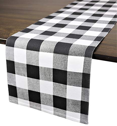 Crabtree Collection Deluxe Cotton Table Linens, Bright Colors for Kitchens and Dining Rooms - (Black Buffalo Check 12x72 Runner) - Thumbnail 6