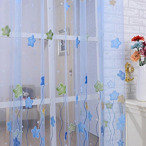 LADEY Cartoon Star Solid Sheer Window Curtains Grommet Voile Panels for Bedroom