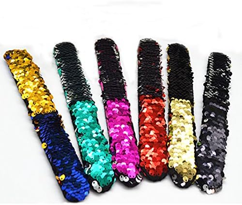 6 Pack sequins two-color patted ring bracelet sequins Velcro wrist band headdress
