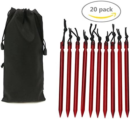 HAKOPEN 20 PCS Ground Hog Stake Kit / Tent Pegs / Tent Stake,Red