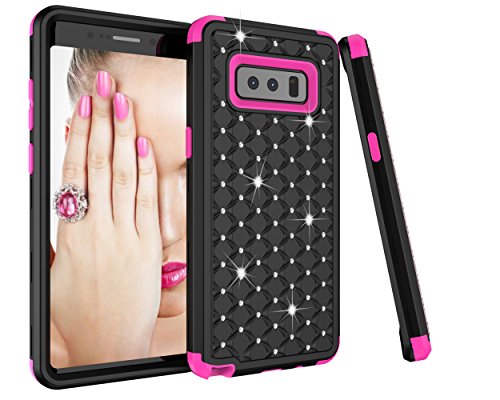 Samsung Galaxy note 8 Case, Tourist Premium 3 in 1 Crystal Bling Diamond [Shock Absorption] [Anti-Scratch] Hybrid Defender Protective Cover Phone Case for Samsung Galaxy note 8 (Black+Rose)