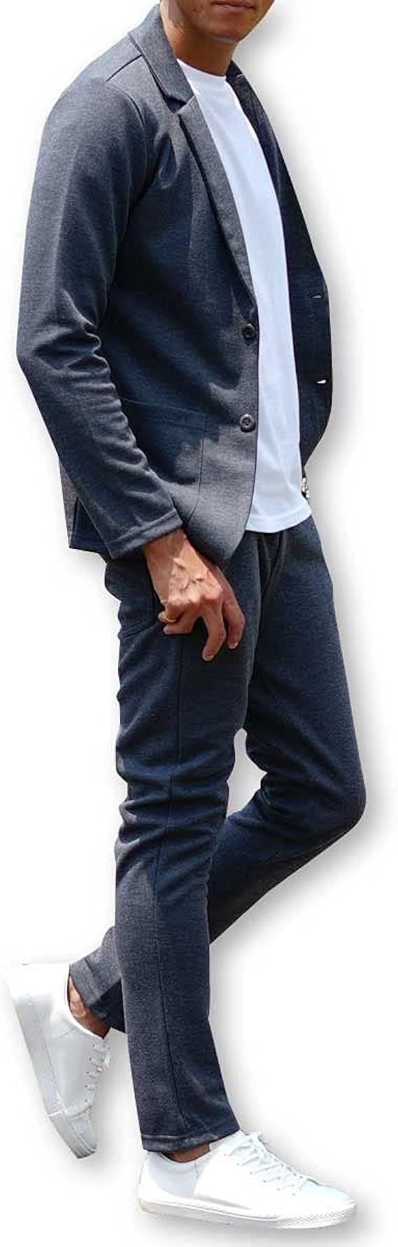 Amazon Slow Easy スウェット テーラードジャケット セットアップ ストレッチ素材 伸縮性抜群のカジュアルスーツ 動きやすくシルエットが美しい テレワーク やオフィスカジュアルにおススメ メンズ 通販