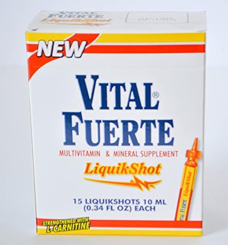 New Vital Fuerte Multivitamin & Mineral Supplement LiquikShot Strenghtened with L-Caratine 15 LiquikShots 10 ML ea