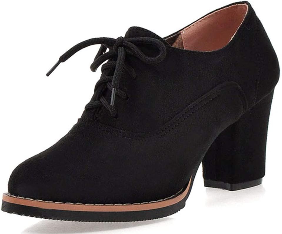 Women's Vintage Oxford Heels, Wingtip Lace-up Chunky Mid Heel Leather Ankle Booties Brogue Shoes
