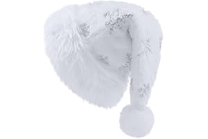Domkier Santa Hat for Adults - Velvet Plush Sequin Santa Hat with Glitter Snowflakes - Xmas Party Supplies