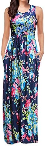 Mulysaa Womens Bohemian Printed Wrap Sleeveless Maxi Long Casual Dress Blue M