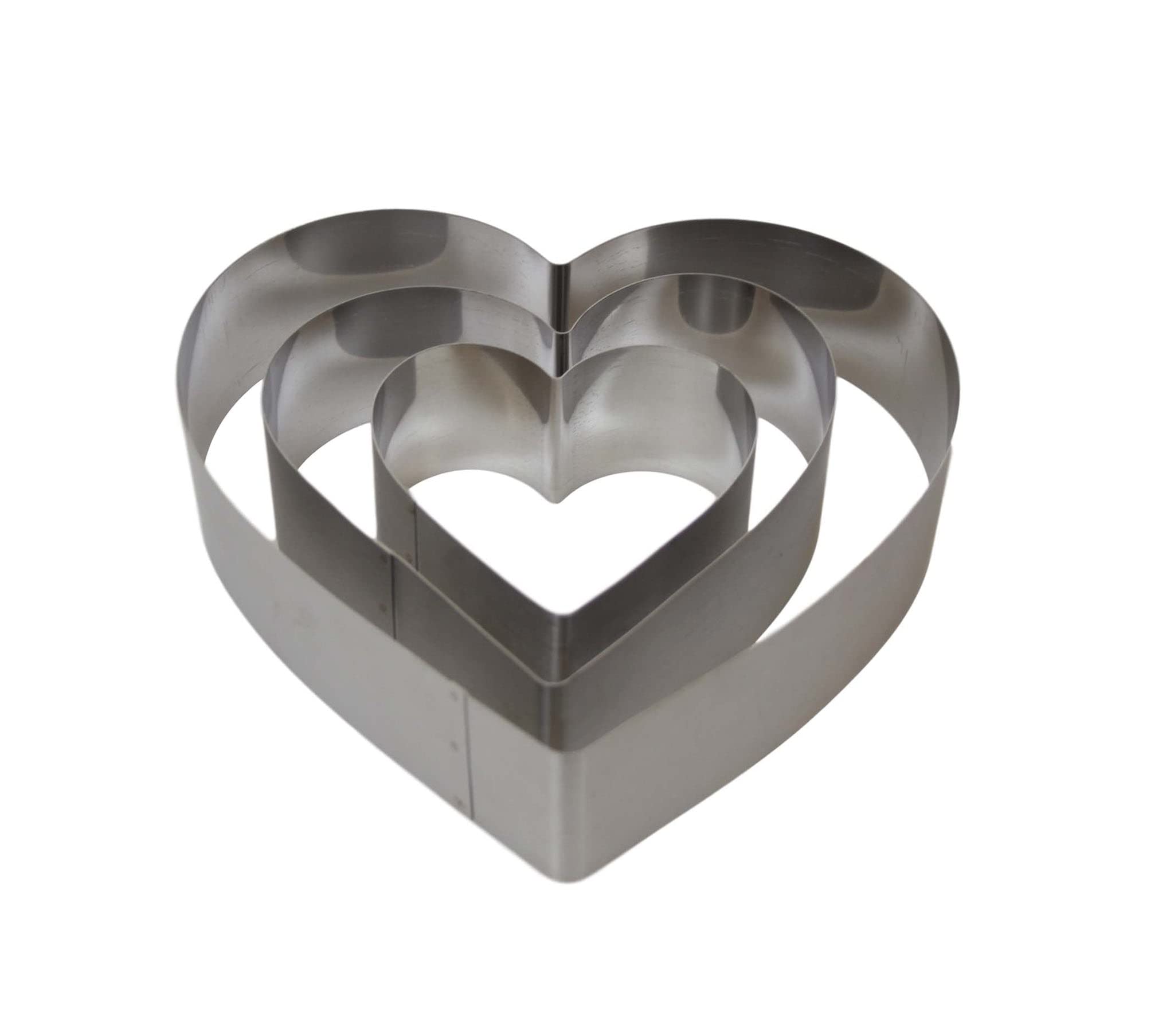 Bahob® Stainless Steel Cake Baking Moulds Heart-Shape Cake Tin Set of 3 Small Medium and Large Ideal for Wedding Cake Mould Set and Dessert Mould