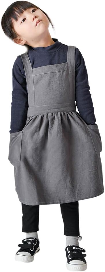 IBLUELOVER Girls Lovely Art Crafts Smock Apron Stylish Cotton Linen Children Aprons With Pockets Baking Cooking Clothes For Kids Girls DIY Painting Sleeveless Pinafore Apron Keep Clean 3-10 Years
