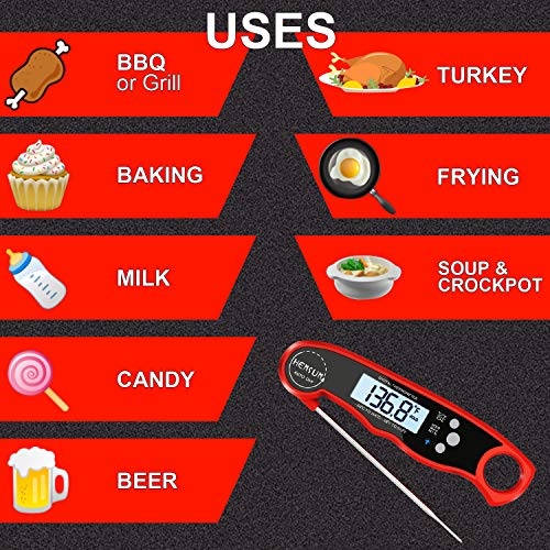 HENSUN Waterproof Digital Instant Read Meat Food Thermometer with Folding Probe-BBQ Or Grilling, with Magnetic | Backlight & Calibration | Quick, Smart Cooking Red, Milk,Oven Roasts, 1 Candy - Thumbnail 4