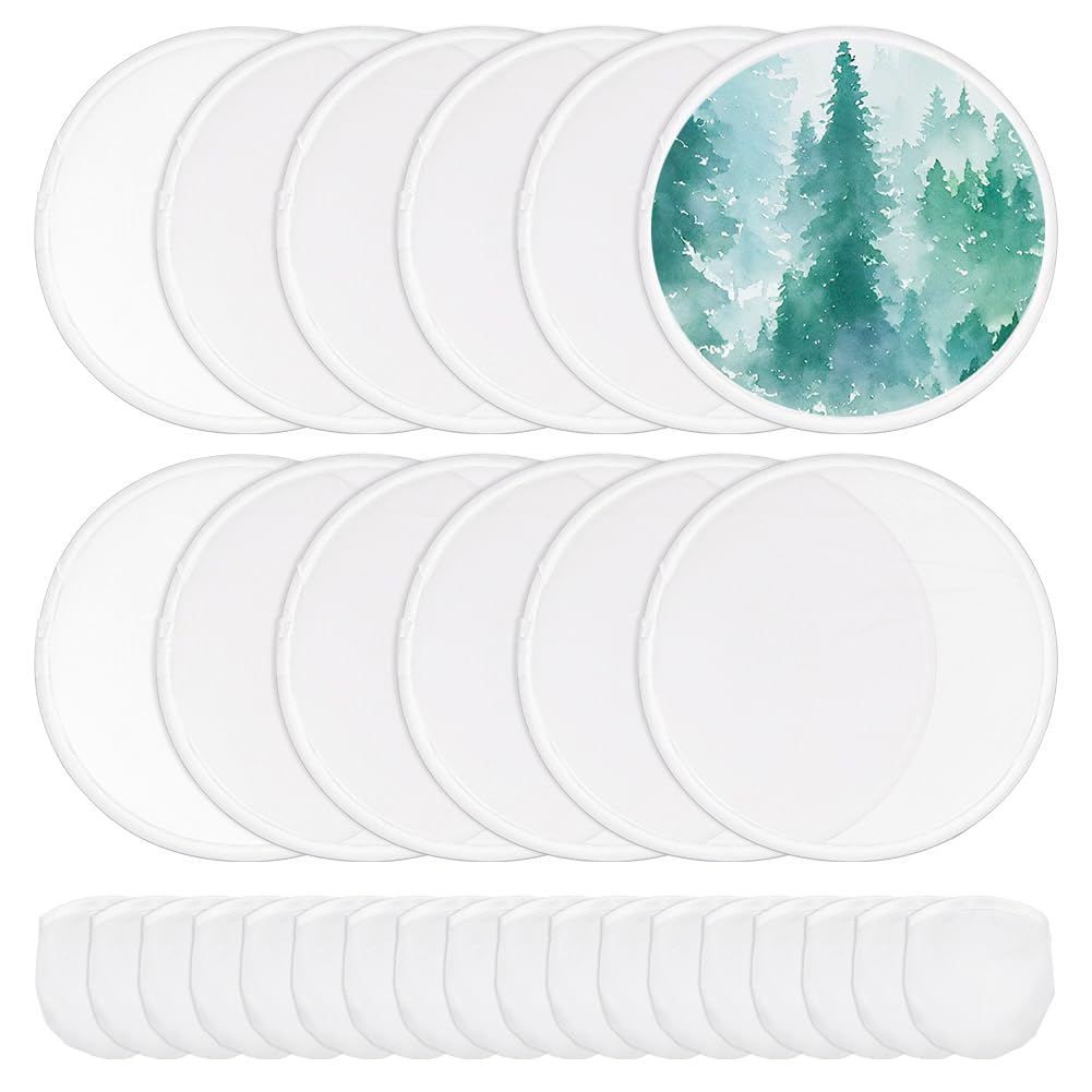 BENECREAT 30Pcs White Foldable Flying Disc Fans, 21cm Sublimation Fans Nylon White Edge Folding Fan Set with Bag for Wedding Party Favors Outdoor Activity