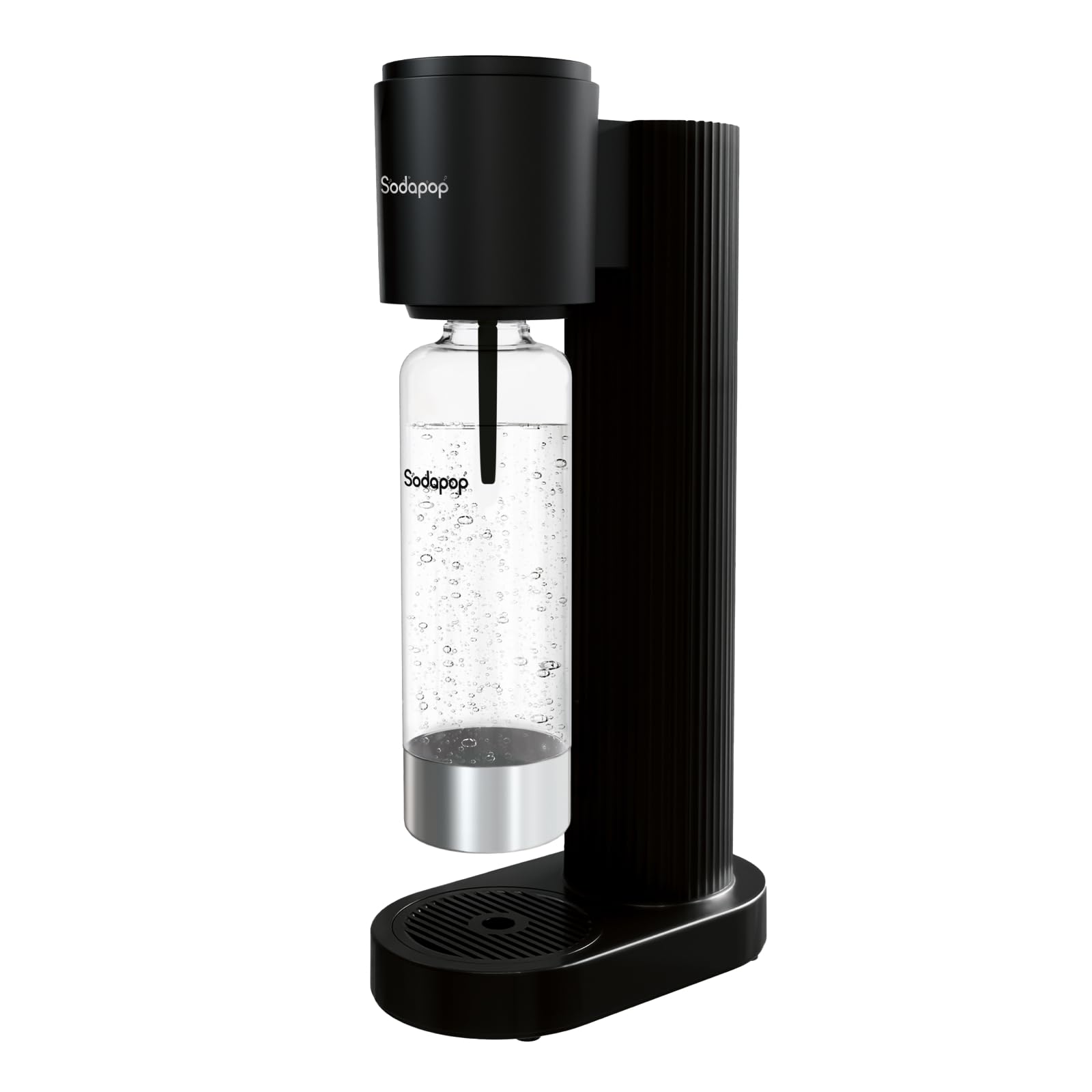 Sodapop Wassersprudler Cooper Pro Schwarz inkl. 1x PET-Flasche, enthält keinen CO₂-Zylinder, Einhängemechanismus ohne Eindrehen, platzsparend, Höhe 45 cm